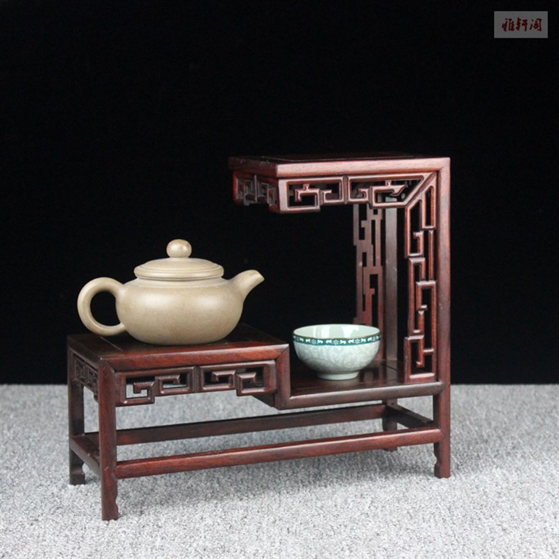 酸枝木小多宝格古玩茶壶饰品摆件架子红木博古架花瓶奇Z石高低底