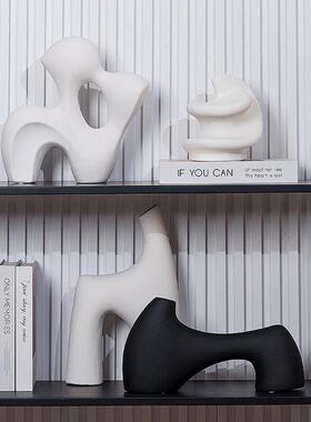 现代简品约高档艺术摆件白陶瓷设摆客厅书房书架书黑柜创UGM意饰