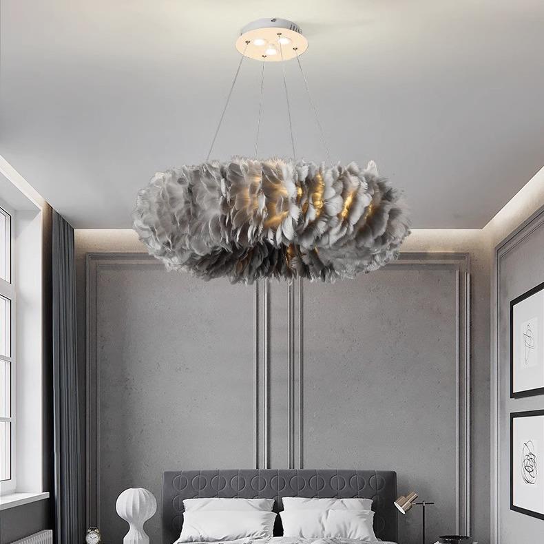 网红卧室灯现代23996简约大气馨i客s奶油风厅主灯北欧温n浪漫羽毛