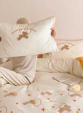 100支绒套棉全棉加厚磨毛四件长53679秋冬裸睡棉刺绣被套床单纯三