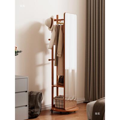 美式实KBW木穿衣全镜身落地镜家用古玄关旋复转衣架卧室试衣架帽