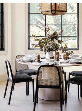 餐现代简约中风格厅民宿户型实65988木藤编餐椅古靠小背藤椅