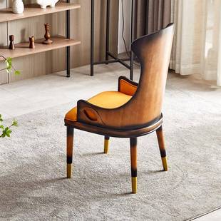 轻奢7803皮餐椅实木带背扶手高档别样意板房洽谈软包单墅人创高靠