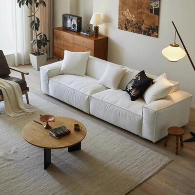 奶油风直排亚麻布艺沙发现代简中约小户沙型客厅77017豆腐块风棉