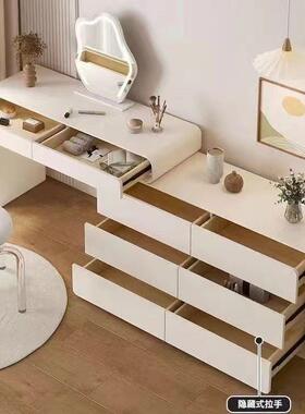 实木奶油风妆斗柜一体伸梳缩可转角柜化妆桌卧台室网84732红烤漆