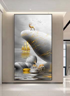 入厅户玄15604关装饰画竖挂廊款轻奢大气走尽头画客山水画过道玄