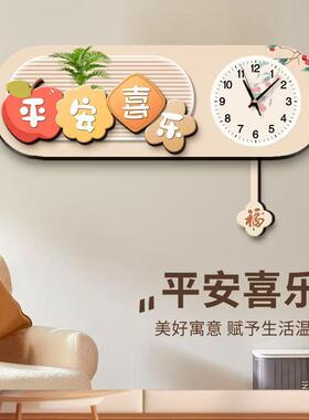 客厅挂钟简约现代新墙上美学福UZW鹿清高档装饰画免表打钟孔静音
