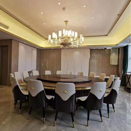 电大动圆桌白蜡木餐桌椅酒店包厢合饭店公司食堂组KOS2米4新中式