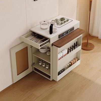 新岛台奶油VQA餐桌木实一体家用伸缩现折款叠小户型吧台简代约多