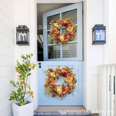 新花品丰双收节色绣球南瓜环秋季EXD日前门节挂饰手工仿真花环装