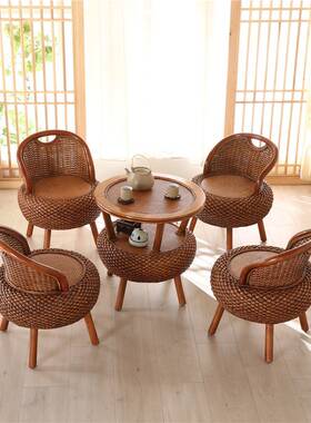 家用藤阳台人藤椅单?人靠44422背椅编织三件套懒藤椅现代简约编小