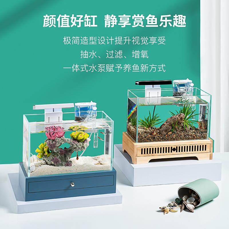 微景观木底座超白桌面小缸客厅办公室家用迷你造景生态小缸