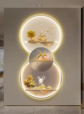 玄关装饰画竖版发光壁画过道走廊墙画led灯画入户正对门壁灯挂画