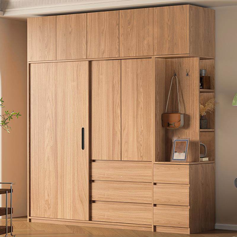 北欧日式橡木大衣柜推拉门家用全实木纯挂式原木色成品收纳柜柜子