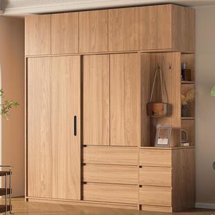 北欧日式橡木大衣柜推拉门家用全实木纯挂式原木色成品收纳柜柜子