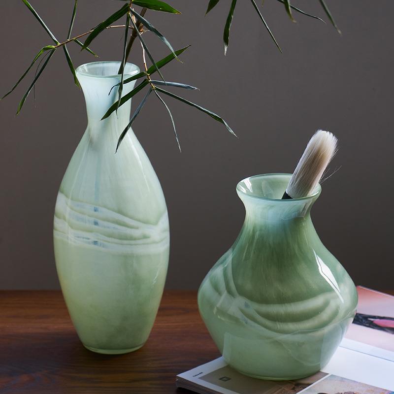 现代简约翡翠绿云纹手工创意花瓶鲜花餐桌玄关居家吊钟马醉木花瓶