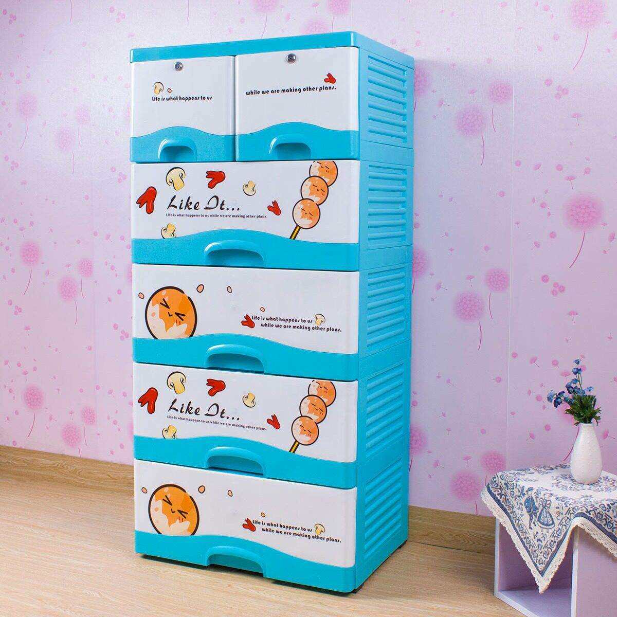 62cm面宽卡通章鱼烧4层/5层收纳柜带锁衣柜玩具杂物五斗柜