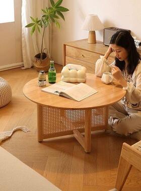 日式原木实18530木编茶几简约厅桌阳台家用小客户型圆形藤沙发子