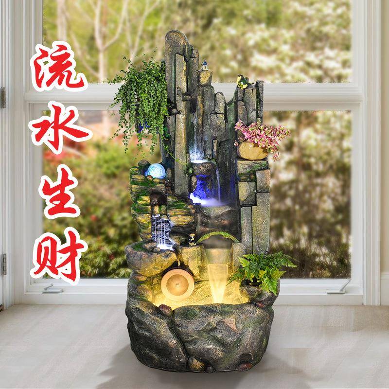 大型假公山喷泉水生财鱼缸水景AFE落流客地摆件厅办室招财加湿器