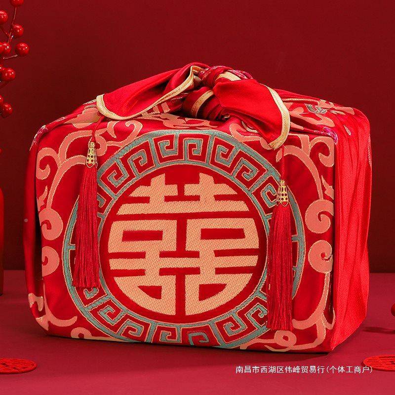 结婚KEQ布包袱皮一盆对婚礼新娘陪嫁喜布包裹大号红嫁妆婚庆用品
