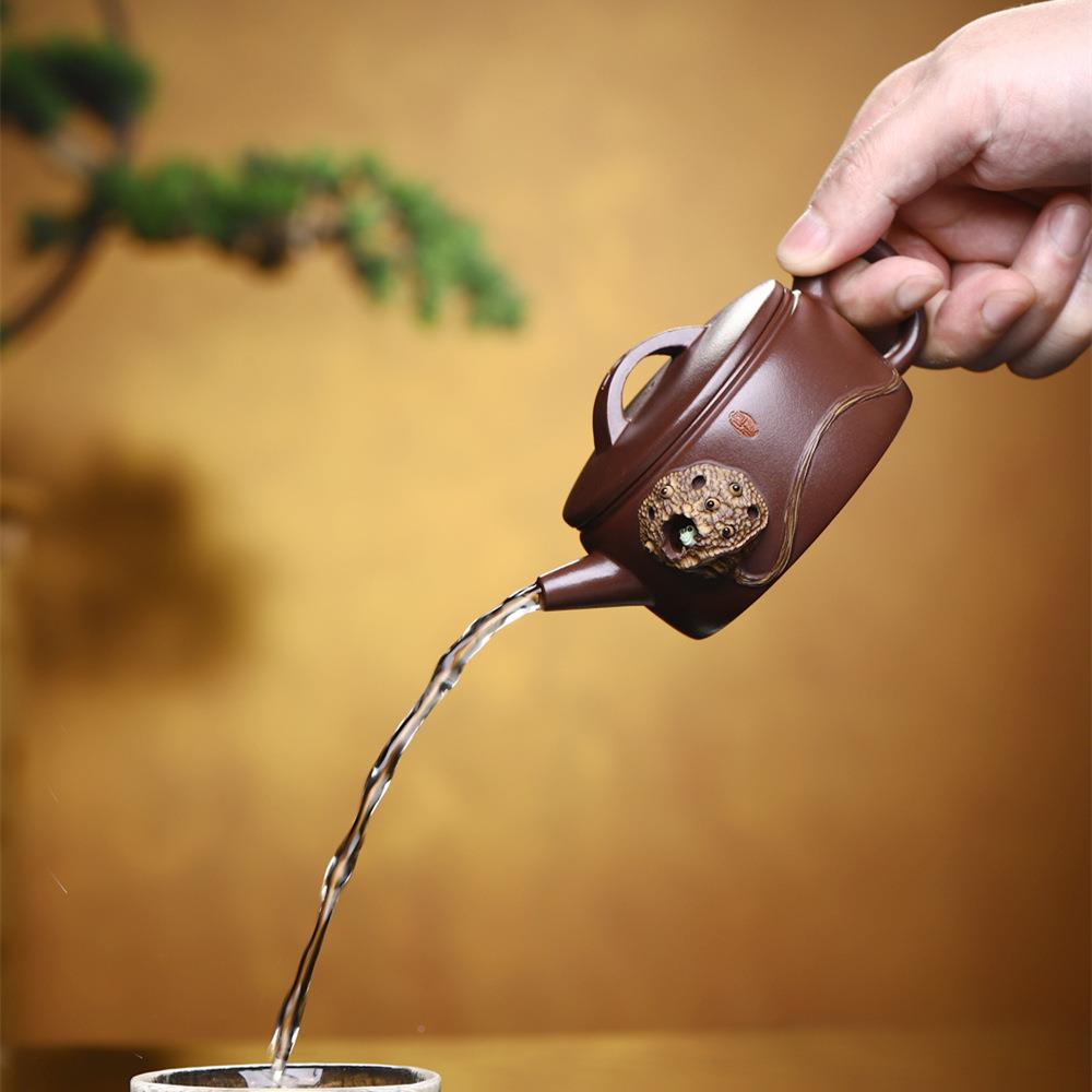 汉瓦宜兴茶名家手工紫砂某革紫泥家用壶高茶壶档茶具壶办公室泡壶