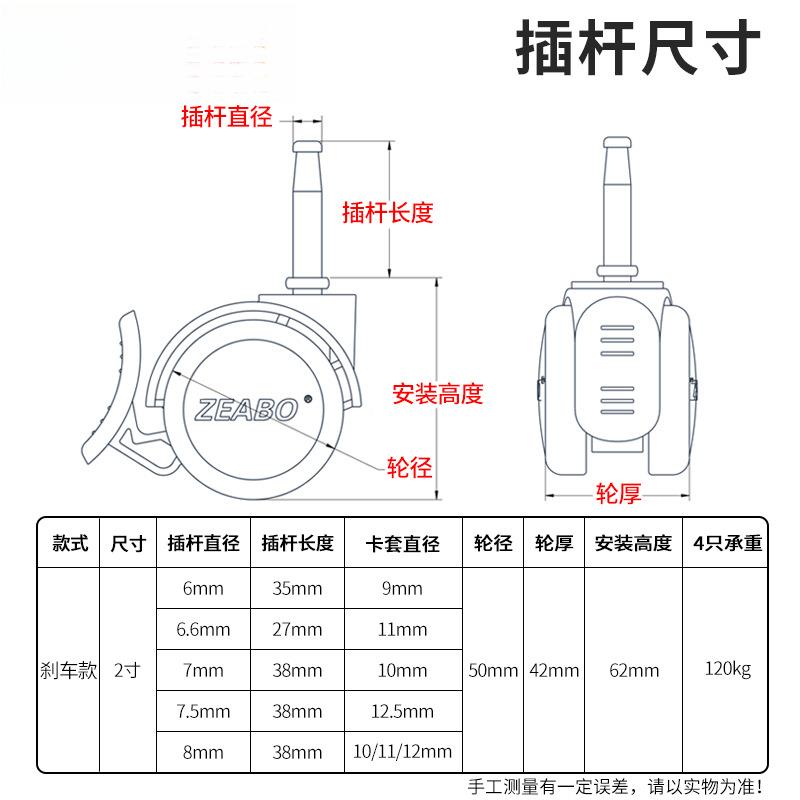 (4装)F7687MJ6婴儿轮床脚插杆轮童床向配件万轮带刹车双只轮静音