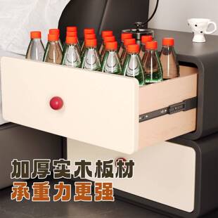 奢实8020木床头柜柜卧床室家用边小收纳简约现代奶油新款 免轻安装