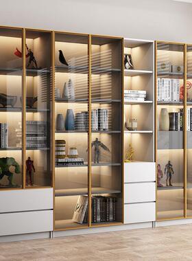 包邮实木书书柜带璃门物架现代简约58487置物架落地组合玻储展示