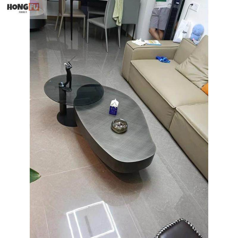 鸿福嘉新几意式芒果椭圆形茶几不锈57987钢茶电视柜组月代合现简