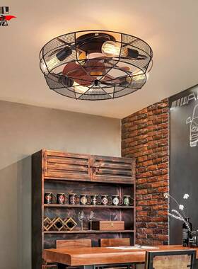 式复古客厅卧室铁艺吸顶风42846扇工灯亚美马逊你跨创境意乡村业