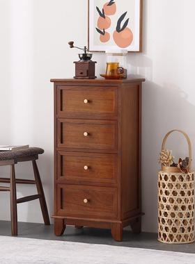 胡桃色五斗柜简约窄美边柜夹缝物柜立柜式纯木斗柜储我89464是床