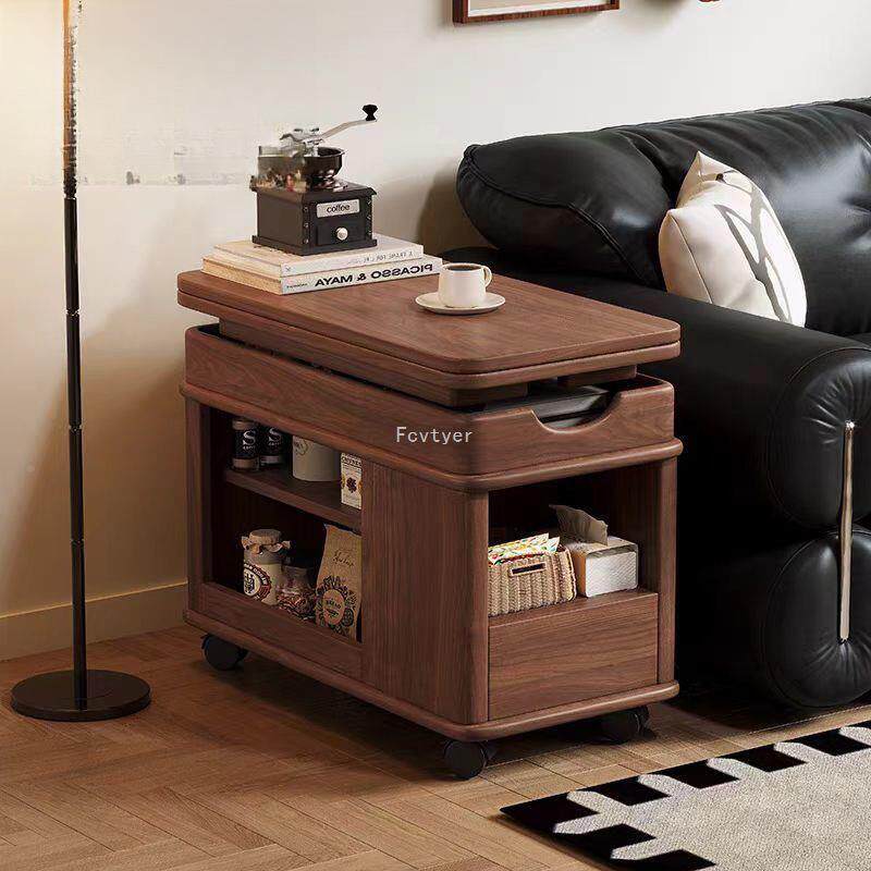 实几木CJ3303小推车可移物动边沙发边柜升降可储功能带轮茶几多桌