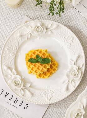 复古捏浮雕早餐25913甜品蛋糕盘餐厅欧式用盘摆手设点心方盘陶瓷