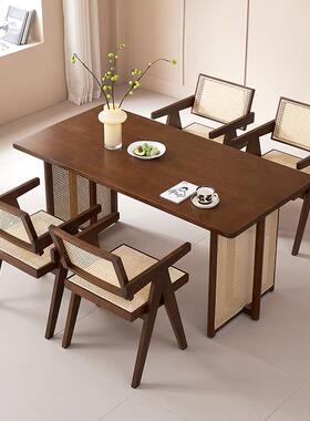 I1式实木餐桌藤编长方形饭子F778T578桌家用桌小户型桌民宿诧寂日