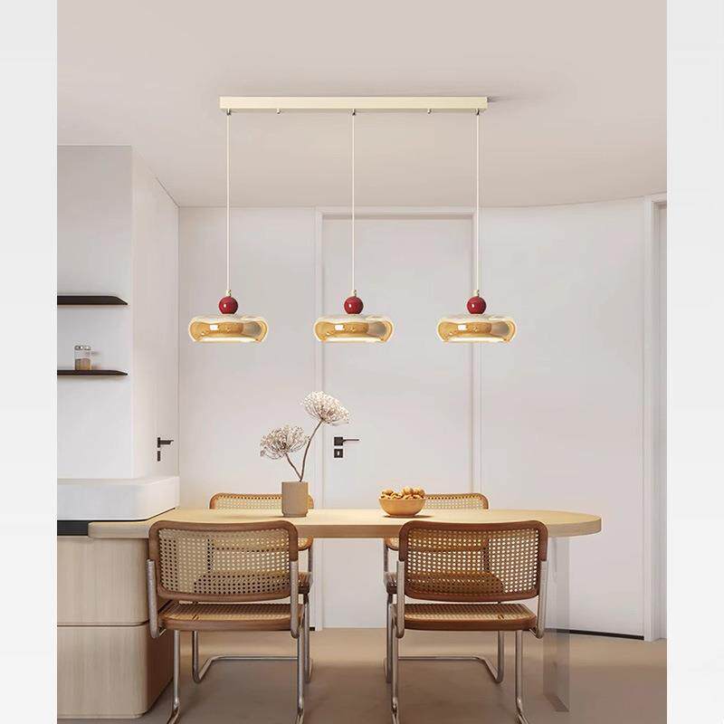 玻QM002璃奶油风餐法厅三吊灯头式奢餐桌灯中古复古吧台灯长轻条