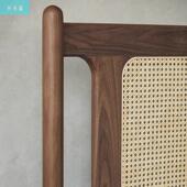 中式 约实木床家木用新中式 黑藤胡桃色编DUM床复古民宿双人简床小