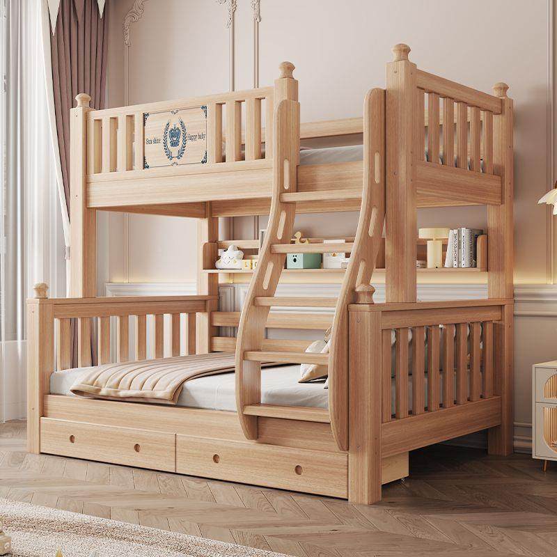 实木上下床双层层儿童子木两小WCF户型高低鹅掌床楸储物母床分体