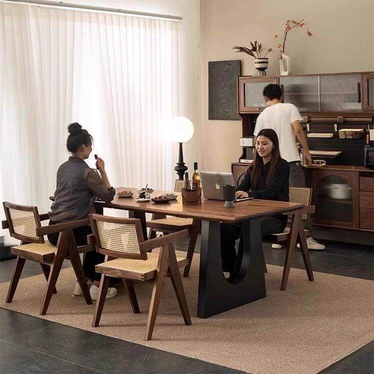 实木餐桌胡桃色客31616厅大木书桌工作台大板餐书桌体长会议一办