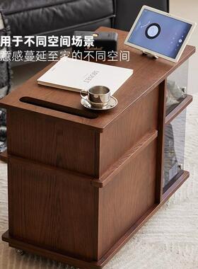轻奢红可移茶几边几31711客厅沙发边柜收纳动物小储推车网实木茶