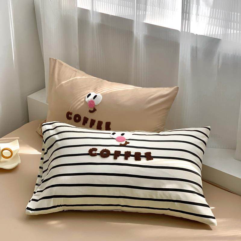 棉a类小全清新加绣四件套卡通VWL毛绣萌宠多巾巴胺系列床品印3四