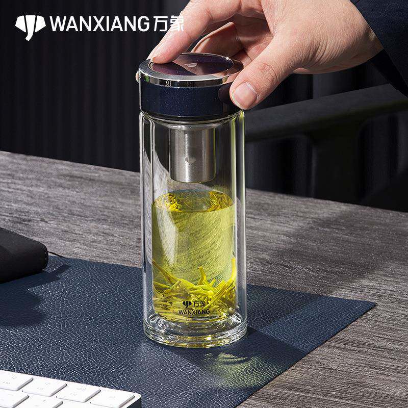万象新品双层玻璃泡茶杯男女士加厚简约时尚茶漏家用办公便携杯子