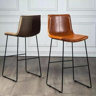 北欧皮革工业风酒店前台酒吧吧椅复古餐厅高台脚椅子皮艺餐厅吧椅