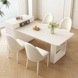 轻奢岩板可奶伸缩油风岛台餐桌一体户小型NAM现代简约法多功能茶