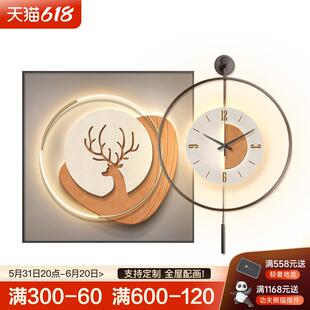 现代轻奢餐厅装饰画带钟组表合时SF708546钟挂挂画饭厅福钟壁画鹿