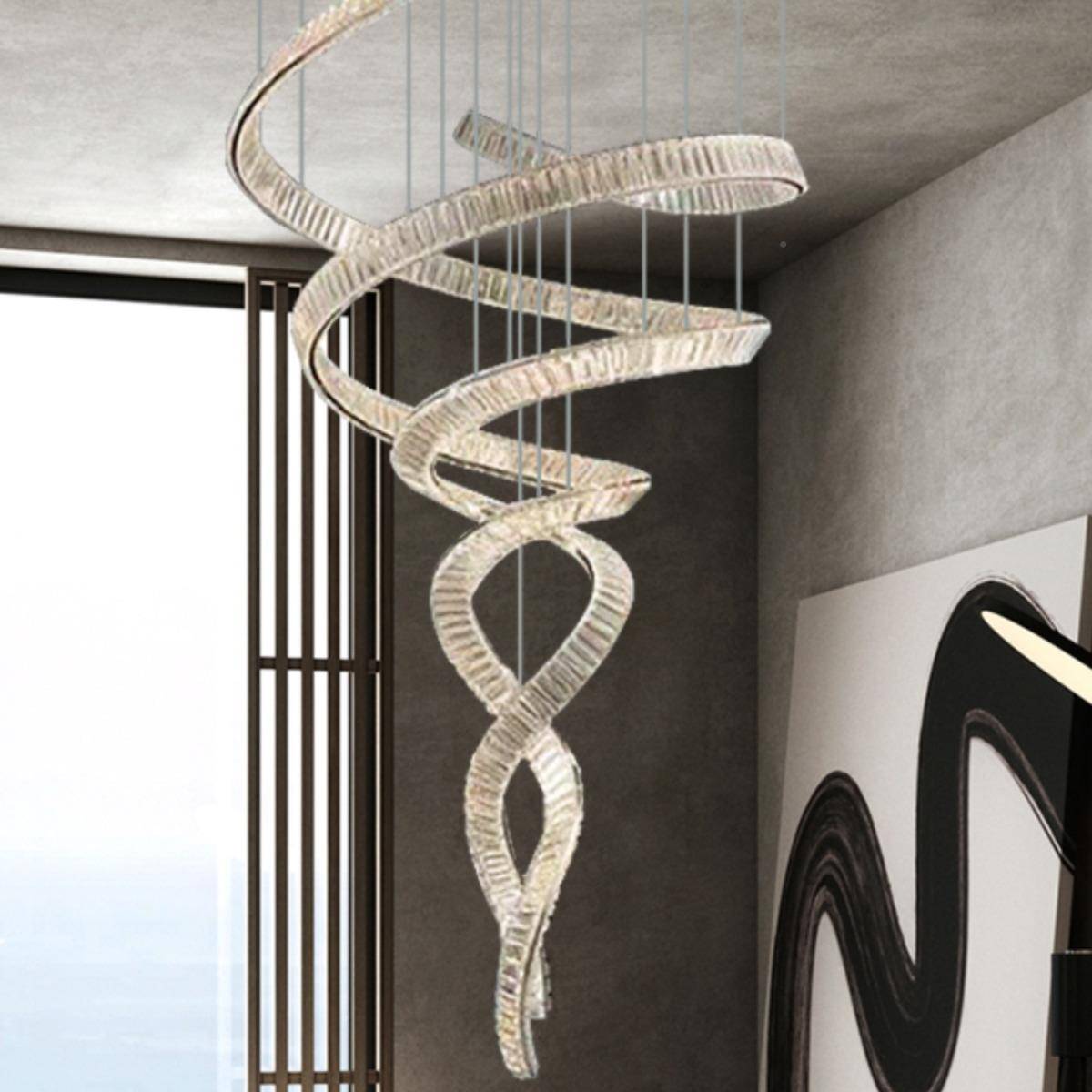 美带人吊鱼吊灯别墅复式楼f挑高客厅大26475灯水晶轻奢飘lot楼梯