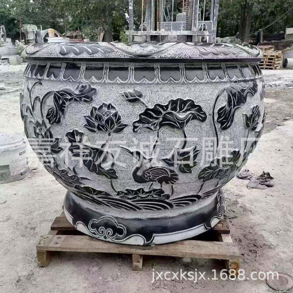 石雕鱼缸青石仿古做2023616旧户荷花石头缸庭院花别墅外盆风水缸