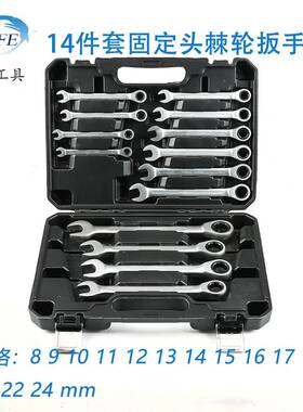 镜力面固定头棘轮扳手全套-91532塑6盒套装梅花口开快速省手动工