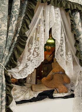 法式床帘1ZJ94663学生宿舍上铺蕾丝光轨遮道支遮架床幔复古室下寝