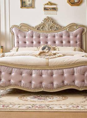 美XMC59781式轻奢木床现代简约主卧双人公实主床式宫廷法式端大气