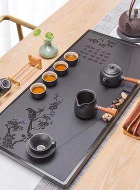 天然整块乌金石盘单盘现代茶家用头公一体3VKb0ITB石材茶台办室简